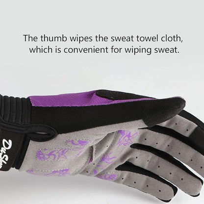 DuShow Bike Gloves for Women Cycling,Pink Floral Workout Gloves Women,Full Finger Biking Driving Riding Gloves for Women,Gel Padded Touch Screen Gym Gloves