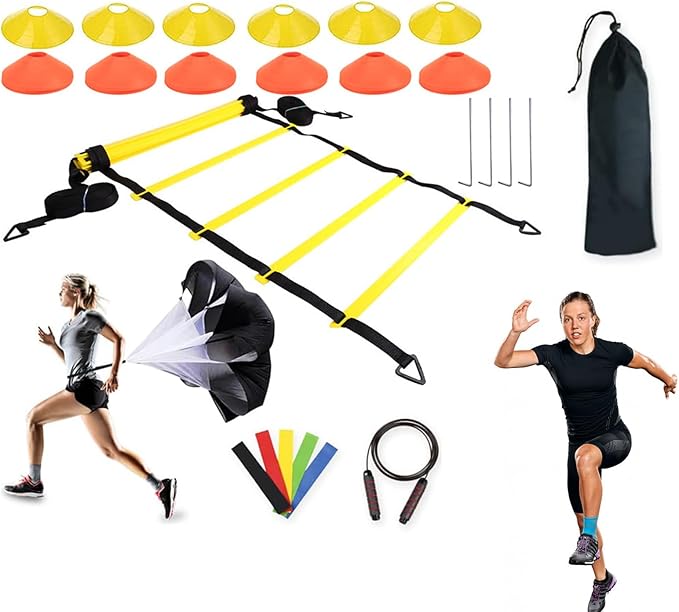 Agility Ladder Training Equipment - Speed Trainlng Gear, Adjustable Sports Set | Complete Soccer Practice Equipment, Foldable Workout Kit for Athletes, Endurance Tralning Tools for Kids Adults