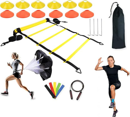 Agility Ladder Training Equipment - Speed Trainlng Gear, Adjustable Sports Set | Complete Soccer Practice Equipment, Foldable Workout Kit for Athletes, Endurance Tralning Tools for Kids Adults