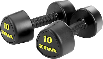 ZIVA RPU Tribell Dumbbell Pair – Premium Urethane-Coated Hand Weights with Ergonomic textured Grip & Steel Core – 2–20 lb Sets in Multiple Colors for Strength Training