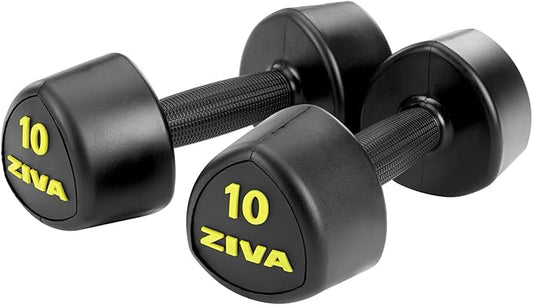 ZIVA RPU Tribell Dumbbell Pair – Premium Urethane-Coated Hand Weights with Ergonomic textured Grip & Steel Core – 2–20 lb Sets in Multiple Colors for Strength Training