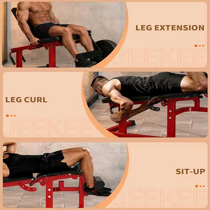 JEEKEE 6-in-1 Leg Extension and Curl Machine, Adjustable Leg Workout Machine for Lower Body Training, 700LB Capacity Plate Loaded Leg Developer for Quads, Hamstrings & Glutes, Home Gym Equipment