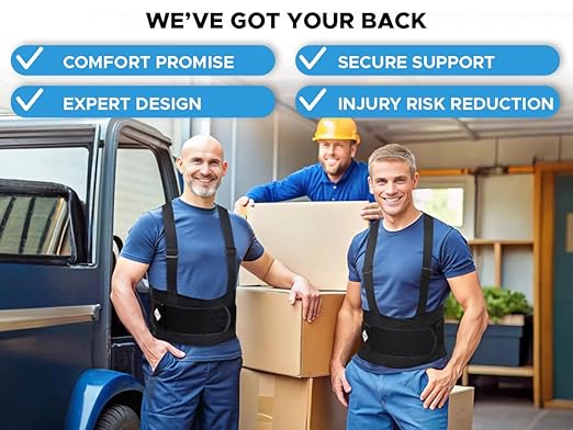 Back Brace for Men Lower Back Heavy Lifting with Suspenders, Back Support Belt for Work, Lower Back Brace with Lumbar Support for Back Pain Relief, Construction Warehouse Moving Belt, Size L