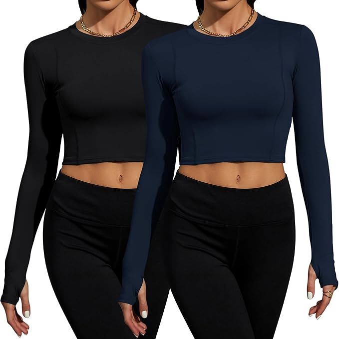 Loovoo Women Workout Shirts 1/2/3 Pack Athletic Compression Tee Dry Fit Yoga Gym Basic Tops