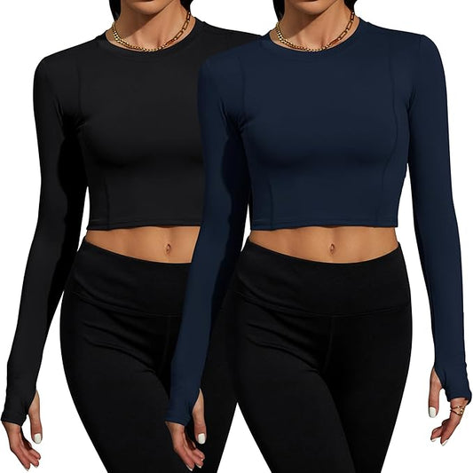 Loovoo Women Workout Shirts 1/2/3 Pack Athletic Compression Tee Dry Fit Yoga Gym Basic Tops