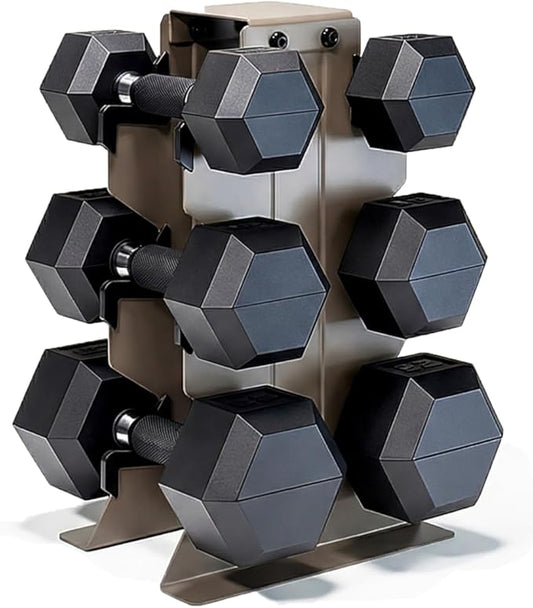 CAP Barbell Rubber Coated Hex Dumbbell Set with Vertical Rack | 100-300 lbs Free Weights Dumbbells Set for Home Gym | Multiple Options