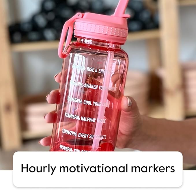 Takeya 32 oz Motivational Water Bottle with Straw Lid with Time Marker, Premium Quality BPA Free Tritan Plastic, Flutter Pink