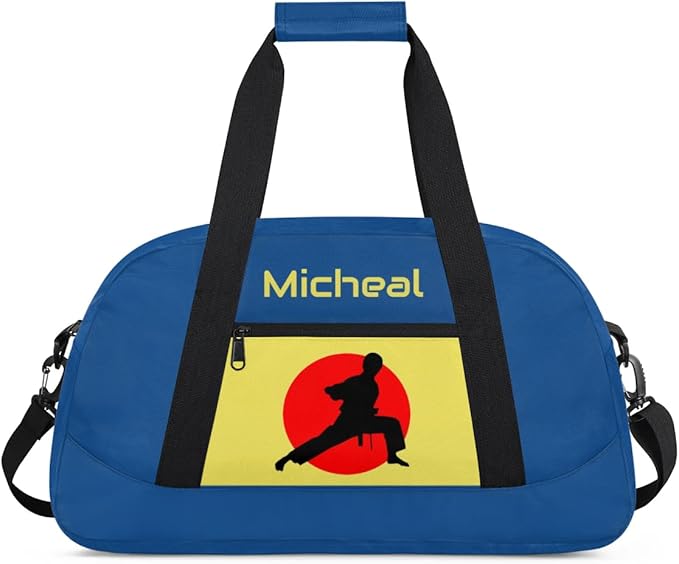 Personalized Martial Art Bag Duffel Bag for Boys Girls, Custom Taekwondo Karate Bag for Travel Weekender Practice Blue