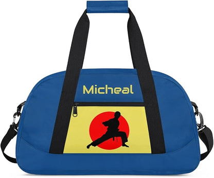 Personalized Martial Art Bag Duffel Bag for Boys Girls, Custom Taekwondo Karate Bag for Travel Weekender Practice Blue