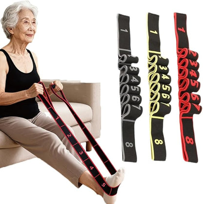 Numbered Resistance Band for Seniors,Fitness Resistance Band for Stretching and Yoga,8 Section Number Elastic Stretch Strap,with Hand Grippers,for Glutes Legs Training,for Women Men
