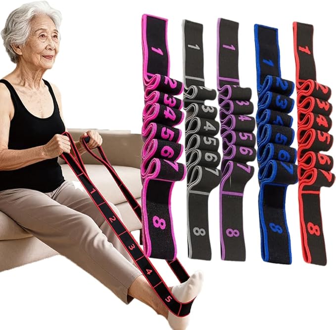 Numbered Resistance Band for Seniors,Fitness Resistance Band for Stretching and Yoga,8 Section Number Elastic Stretch Strap,with Hand Grippers,for Glutes Legs Training,for Women Men