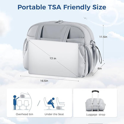 Gym Bag for Women, Puffer Travel Duffle Bag With Shoes Compartment & Wet Pocket, Carry On Tote Bag For Weekender, Overnight, Sport duffel bags for traveling (Grey, Medium)