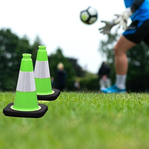 8 Pack 12 Inch Green PVC Traffic Cones with Black Base, Stable and Durable Sport Training & Soccer Practice Markers for Indoor and Outdoor Use (8, Green, 12 Inch)