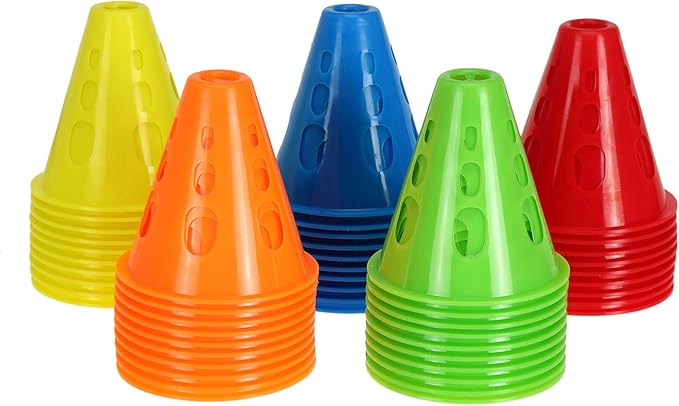Jucoan 50 Pack 3 Inch Mini Sports Cones, Bright Colored Plastic Soccer Cones Agility Sports Training Cones for Kids Football Basketball Drills Field Markers Roller Skating Indoor Outdoor Games
