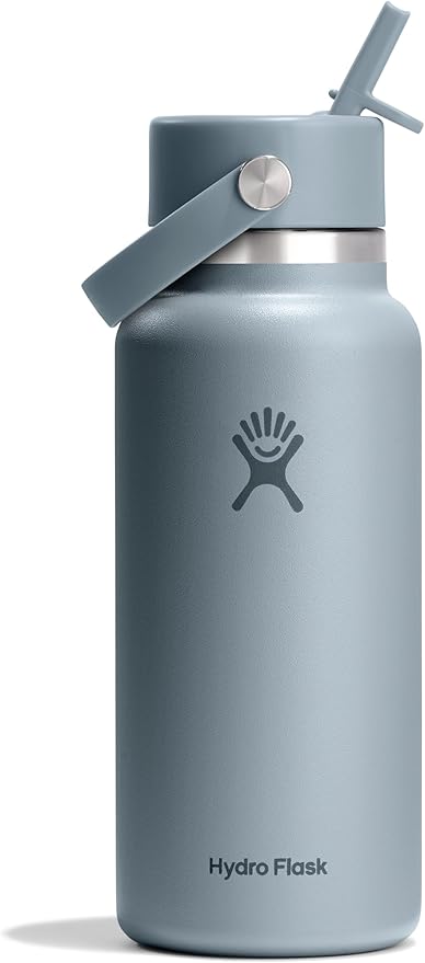Hydro Flask Water Bottle - Insulated Stainless Steel - Wide Mouth Flex Straw Lid, Non Spill, Leakproof and Refillable in 32 Oz Shale Gray