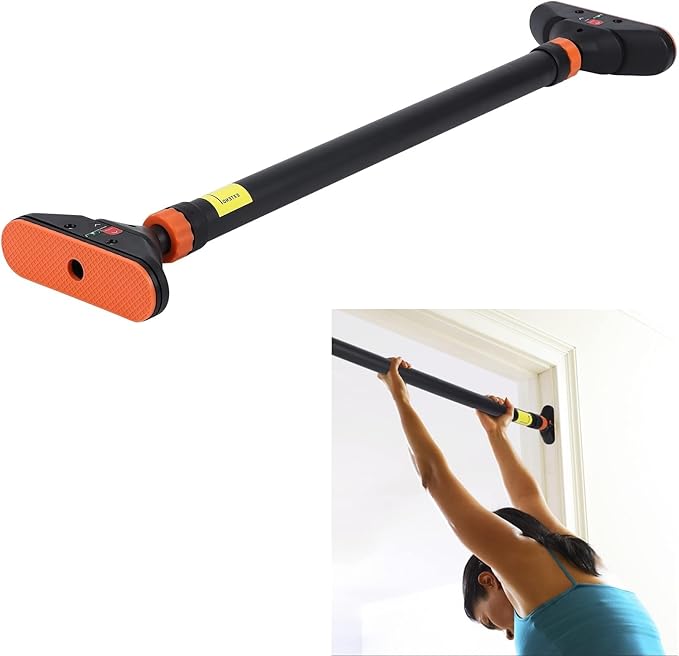 Pull Up Bar for Doorways, Chin Up Bar with Level Meter and Adjustable Width for Strength Training,No Screws Required, Weight Capacity 440 LBS,Orange