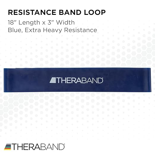 THERABAND Resistance Band Loops, 18" Blue, Extra Heavy Resistance, Latex Color-Coded 3" Wide Exercise Band Loop for Home Workouts, Pilates, Strength Training, Physical Therapy, for Women and Men
