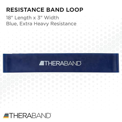 THERABAND Resistance Band Loops, 18" Blue, Extra Heavy Resistance, Latex Color-Coded 3" Wide Exercise Band Loop for Home Workouts, Pilates, Strength Training, Physical Therapy, for Women and Men