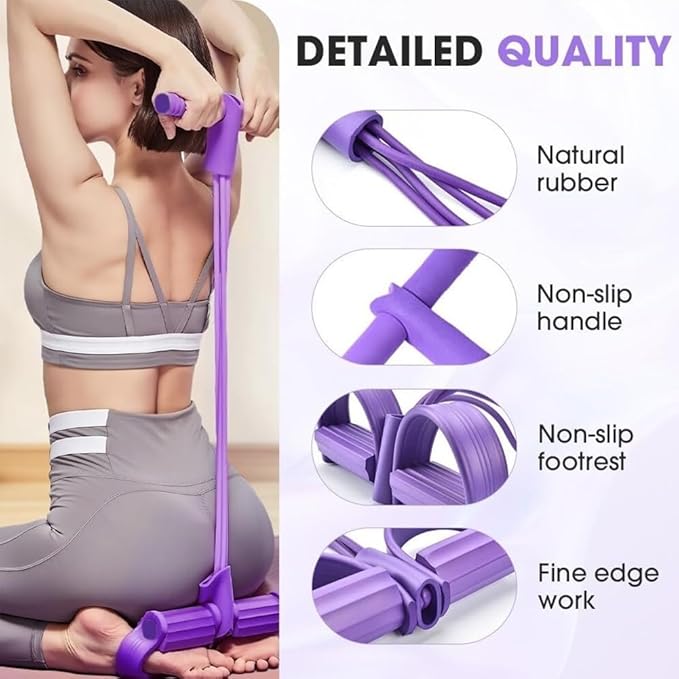 6 Tube Pedal Resistance Band Device, Foot Pedal Resistance Band with Handle, Multifunction Pilates Bar Kit Exercise Accessories Home Workout Equipment for Women Gym Arm Waist Leg Training