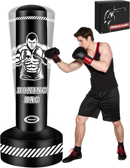 Heavy Freestanding Punching Bag for Adults, 70'' Standing Punching Bag Heavy Bag with Boxing Gloves, Women Men Boxing Training Equipment Kickboxing Bags for Beginners Training MMA Fitness Home Gym