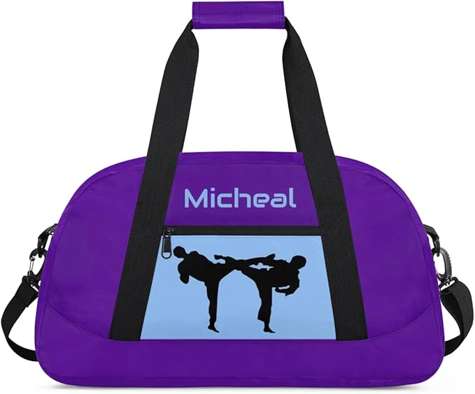 Personalized Martial Art Bag Duffel Bag for Boys Girls, Custom Taekwondo Karate Bag for Travel Weekender Practice Blue Purple