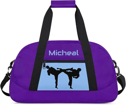 Personalized Martial Art Bag Duffel Bag for Boys Girls, Custom Taekwondo Karate Bag for Travel Weekender Practice Blue Purple
