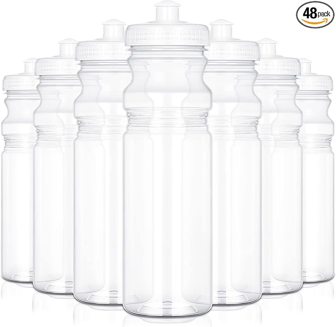 48 Pack 25 Oz Sports Water Bottles Clear Water Bottles Plastic Bulk Reusable Water Bottles, Pull Top Leakproof Drink Spout for DIY Customization Fitness Hiking Cycling Gym Workout Business Branding
