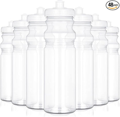 48 Pack 25 Oz Sports Water Bottles Clear Water Bottles Plastic Bulk Reusable Water Bottles, Pull Top Leakproof Drink Spout for DIY Customization Fitness Hiking Cycling Gym Workout Business Branding