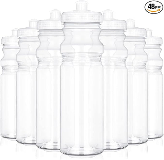 48 Pack 25 Oz Sports Water Bottles Clear Water Bottles Plastic Bulk Reusable Water Bottles, Pull Top Leakproof Drink Spout for DIY Customization Fitness Hiking Cycling Gym Workout Business Branding