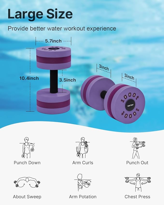 YOTTOY Water Dumbbells for Pool Exercise,Foam Aquatic Dumbbells for Water Aerobics,Resistance Training & Physical Therapy,Pool Weights for Water Workouts,Aqua Fitness,Set of 2
