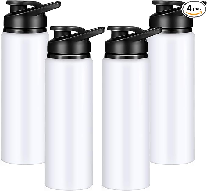 CHENGU 4 Pcs Aluminum Water Bottle 25oz Aluminum Reusable Bottles Lightweight Snap Lid Sports Water Multipack Easy Carry Leak Proof Travel for Gym Camping Hiking Outdoor Fishing (White)