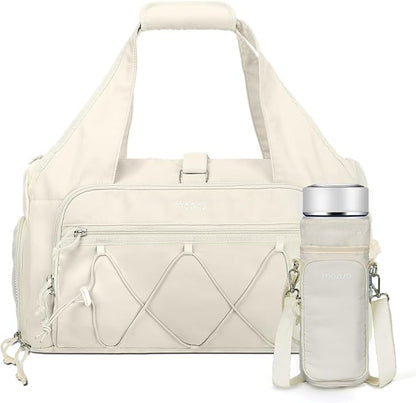 MOSISO Gym Bag for Women, Travel Duffle Weekender Overnight Workout Carry on Small Tote Sport Gym Duffle Bag with Shoe Compartment&Wet Pocket&Water Bottle Holder for Fitness, Yoga, Weekend, Beige