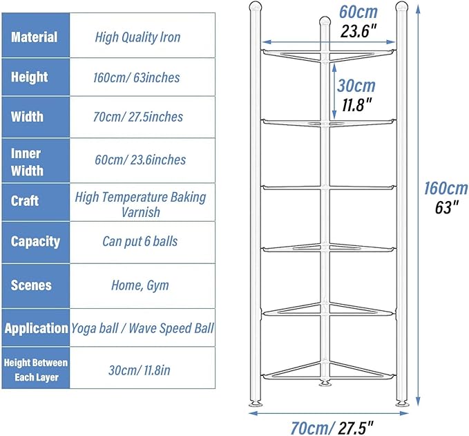 Exercise Half Balance Ball Trainer Holder Storage Rack - Home Fitness Gym Workout Equipment 3/5/6/7 Tier Floor Stand Corner Storage Organizer for Basketball Bowling Medicine Yoga Bosu Balls(Black,6 la