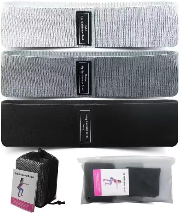 Fabric Resistance Bands Set for Glutes & Legs – 3 Non-Slip Booty Bands (Light/Medium/Heavy) + Mesh Carry Bag – Ideal for Home Workouts & Gym