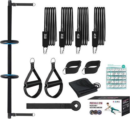 Pilates Bar Set - Pilates Exercise Kit, Pilates Resistance Bar | Portable Home Gym Pilates Bar Kit with Resistance Bands, Multifunctional Fitness Equipment for Full Body Training Home Gym