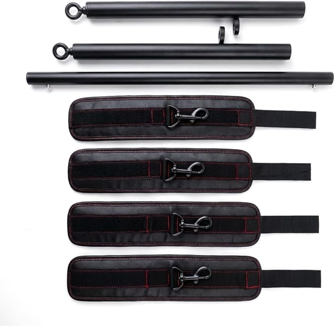 Heavy Duty Stainless Steel Expandable Spreader Bar with 4pcs PU Black--Pink Skull Pattern Detachable Adjustable Straps,Workout Bar for Home Indoor Gym Training Kit
