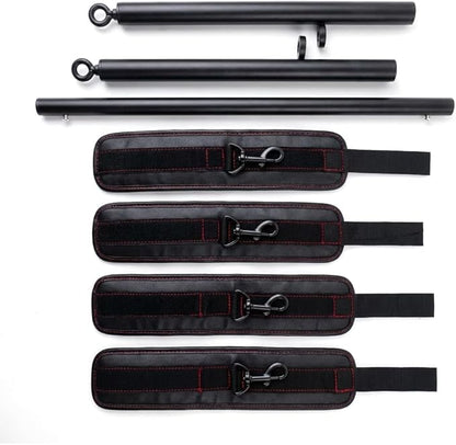 Heavy Duty Stainless Steel Expandable Spreader Bar with 4pcs PU Black--Pink Skull Pattern Detachable Adjustable Straps,Workout Bar for Home Indoor Gym Training Kit