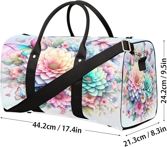Travel Duffel Bag Rainbow Flower Sport Tote Gym Bag Waterproof Foldable Carryon Weekend Overnight Training Handbag Sports Duffle Bags for Women Men Boys Girls