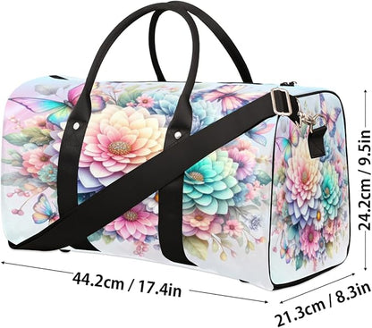 Travel Duffel Bag Rainbow Flower Sport Tote Gym Bag Waterproof Foldable Carryon Weekend Overnight Training Handbag Sports Duffle Bags for Women Men Boys Girls