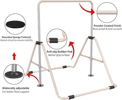 Tepemccu Expandable Gymnastics Bars, Adjustable Height Gymnastic Horizontal Bars, Children Folding Training Bar for Kids