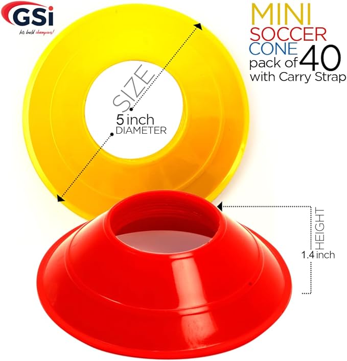 GSi Sports Training Cones for Agility Drills – Soccer & Basketball Multi-Sport Field Markers, Durable Flexible Cones in Multiple Shapes & Packs (20–80 Pack)
