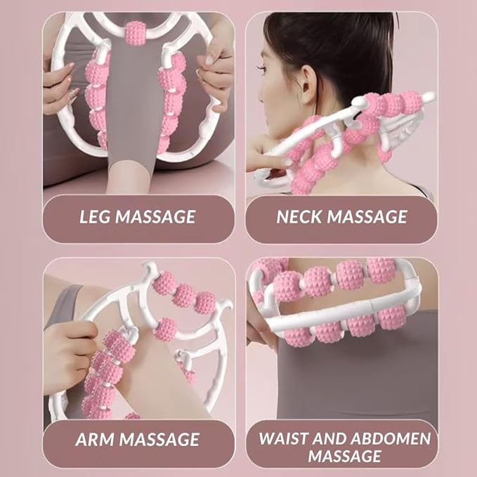 Leg Massager Roller 20-Wheel Deep Tissue Massage Roller for Leg Arm Tennis Elbow Muscle Pain Relief and Relaxation (Pink)