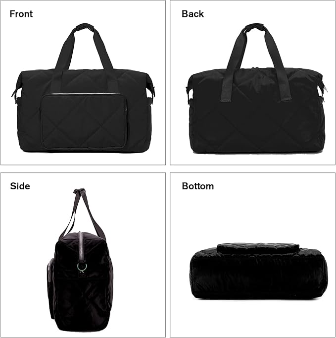 Sports Duffle Gym Bag for Women, Men- Lightweight Carry on Weekender Duffel Bag for Travel, Sports, Gym, Yoga - Water Resistant, Black