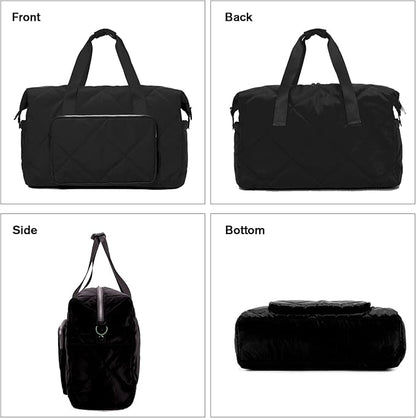Sports Duffle Gym Bag for Women, Men- Lightweight Carry on Weekender Duffel Bag for Travel, Sports, Gym, Yoga - Water Resistant, Black