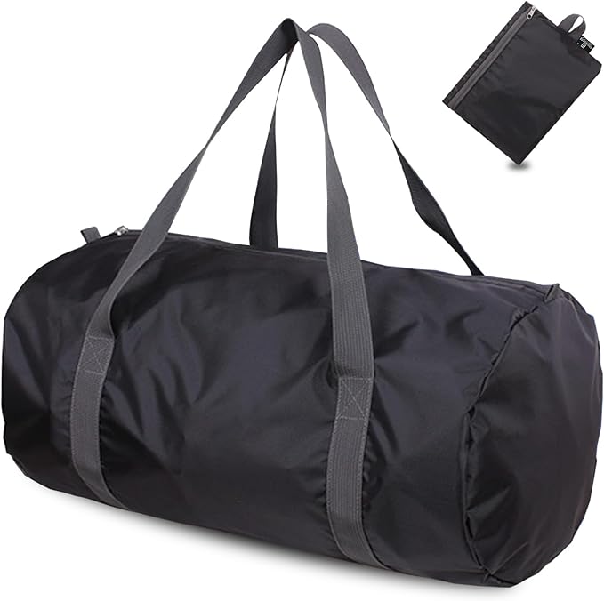Travel Bag Foldable,Portable Lightweight Gym Bag,Sports Duffel Bags for Women&Men - for Camp, Fitness, and Short tours, shopping (Black, L)