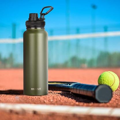 MEZMUT Insulated Water Bottle with Straw&2 Lids 40oz Stainless Steel Water Bottles Sports Metal Water Bottle Double Walled Vacuum Insulated Bottles Cups Leak-Proof Travel Cup (Army Green)