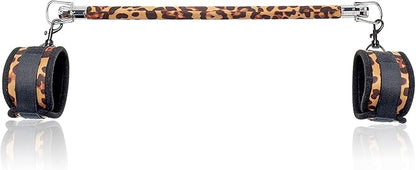 Fixed Wooden Leopard Spreader Bar with 2pcs PU Furry Leopard Detachable Adjustable Straps,Sports Aid Training Fitness Gear Pilates Aid Kit,Home Indoor Sports Yoga Set