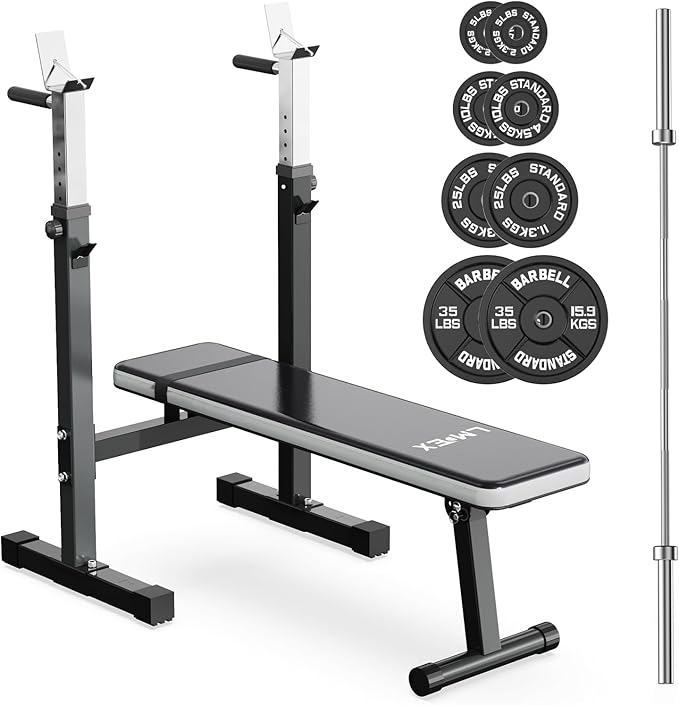 Adjustable Weight Bench Press with Squat Rack Folding Multi-Function Dip Station for Full Body Workout Home Gym Strength