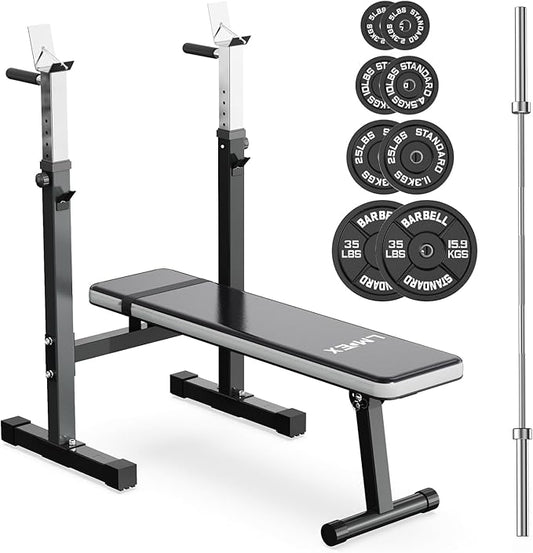 Adjustable Weight Bench Press with Squat Rack Folding Multi-Function Dip Station for Full Body Workout Home Gym Strength