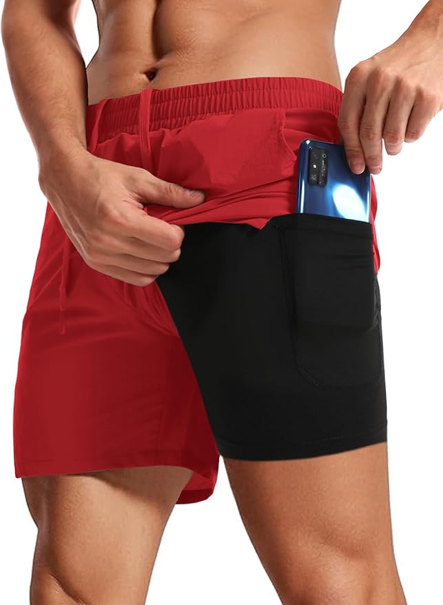 Aolesy Men's 2 in 1 Running Shorts 5" Workout Gym Athletic Shorts for Men Quick Dry Lightweight Training Shorts with Pockets